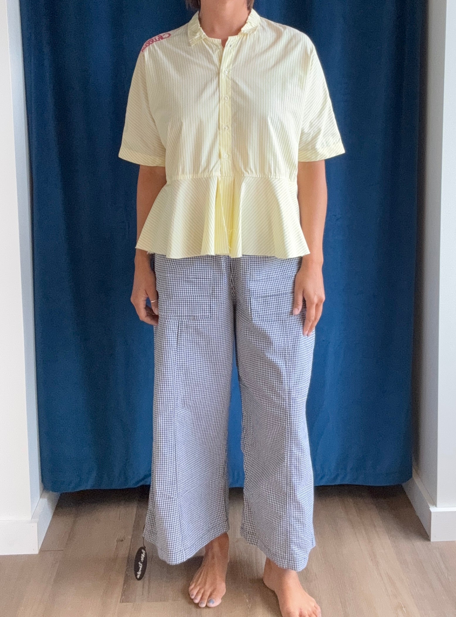 Paper Temples Flounce Top in Yellow Stripe/Embroider