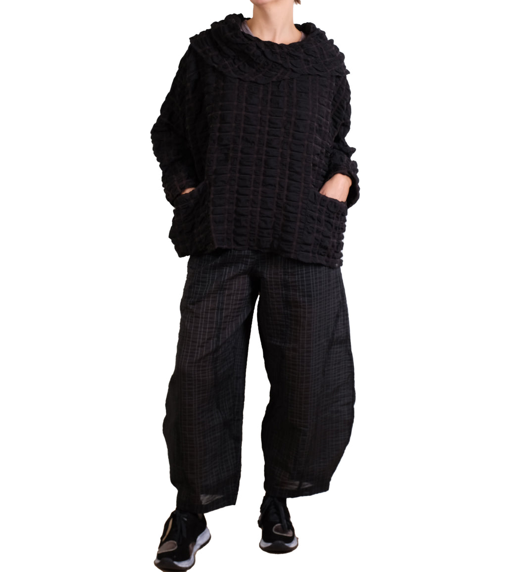 Dress To Kill Black Pucker L/S 2 Pocket Criss Cross Cowl Pullover