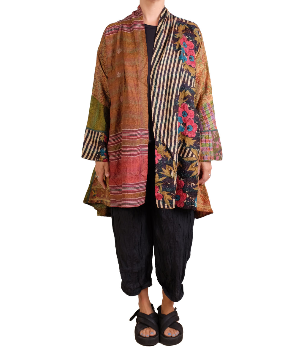 Mieko Mintz Vintage Silk Kantha Kimono Long Jacket