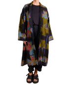 Mieko Mintz Vintage Cotton Grey Clamp Tie Dye Kantha New Oversized Coat