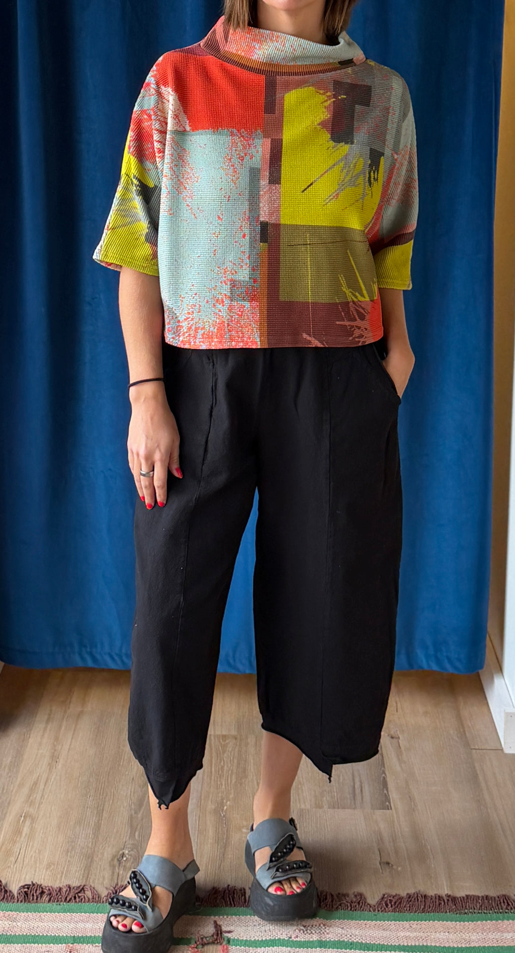 Andrea Geer Funnel X Crop in Orange/Lime/Burgundy/Olive