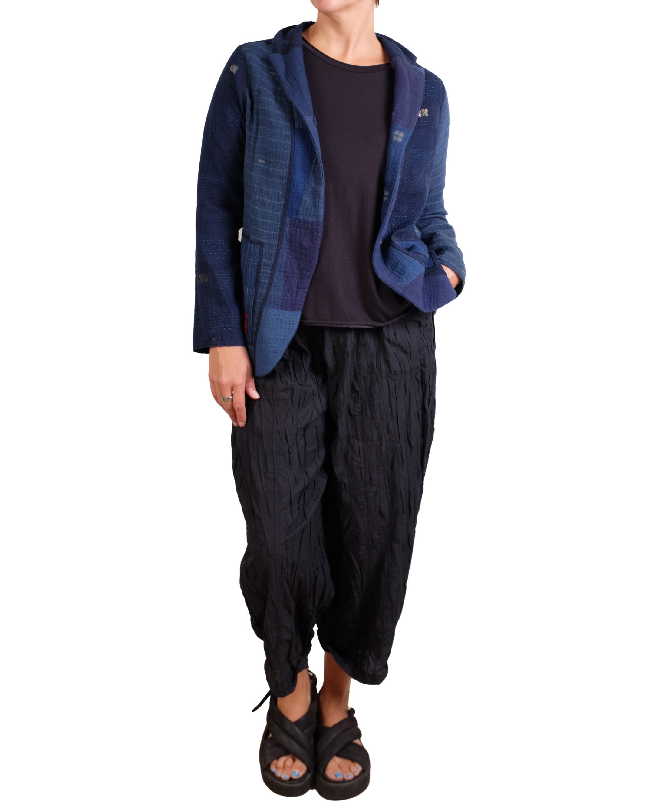 Mieko Mintz Navy Ombre Patched Kantha Basic Jacket