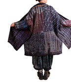 Mieko Mintz Tie Dye Vintage Silk Kantha New Kimono Long Wrap in Black