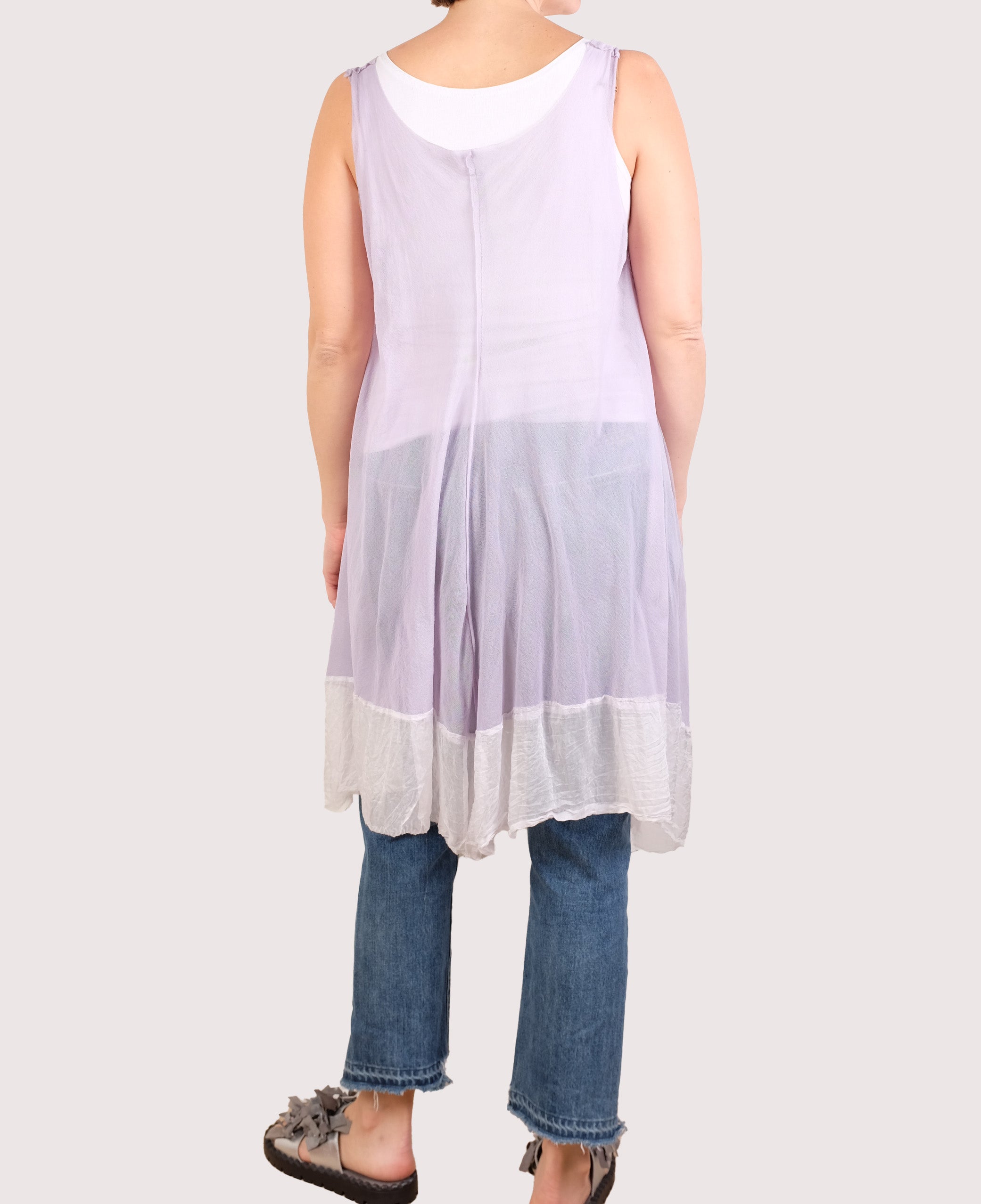 Robin Kaplan Trapeze Tunic with Silk Chiffon Border in Lavender