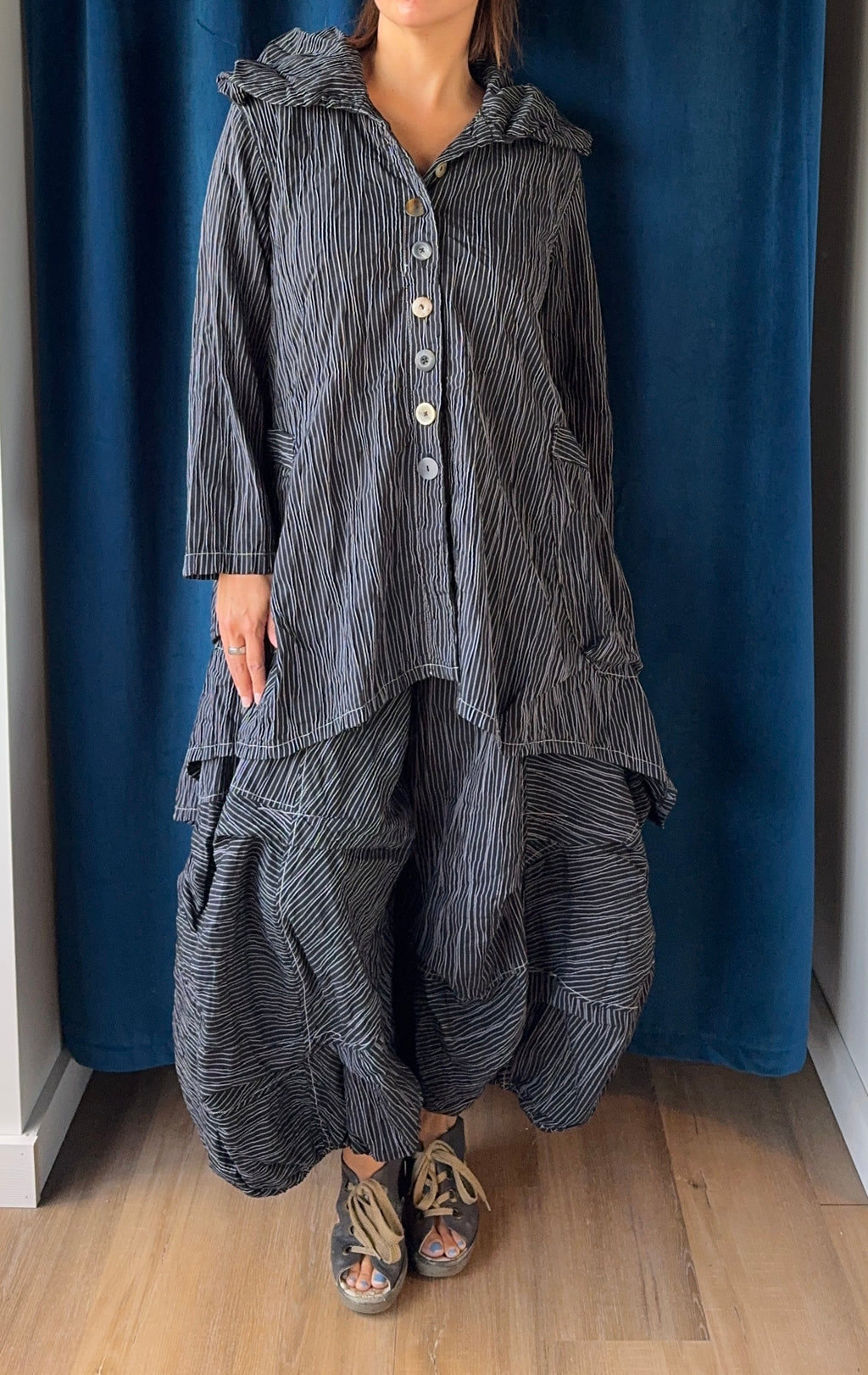 Bodil Black with White Pinstripe Short Coat