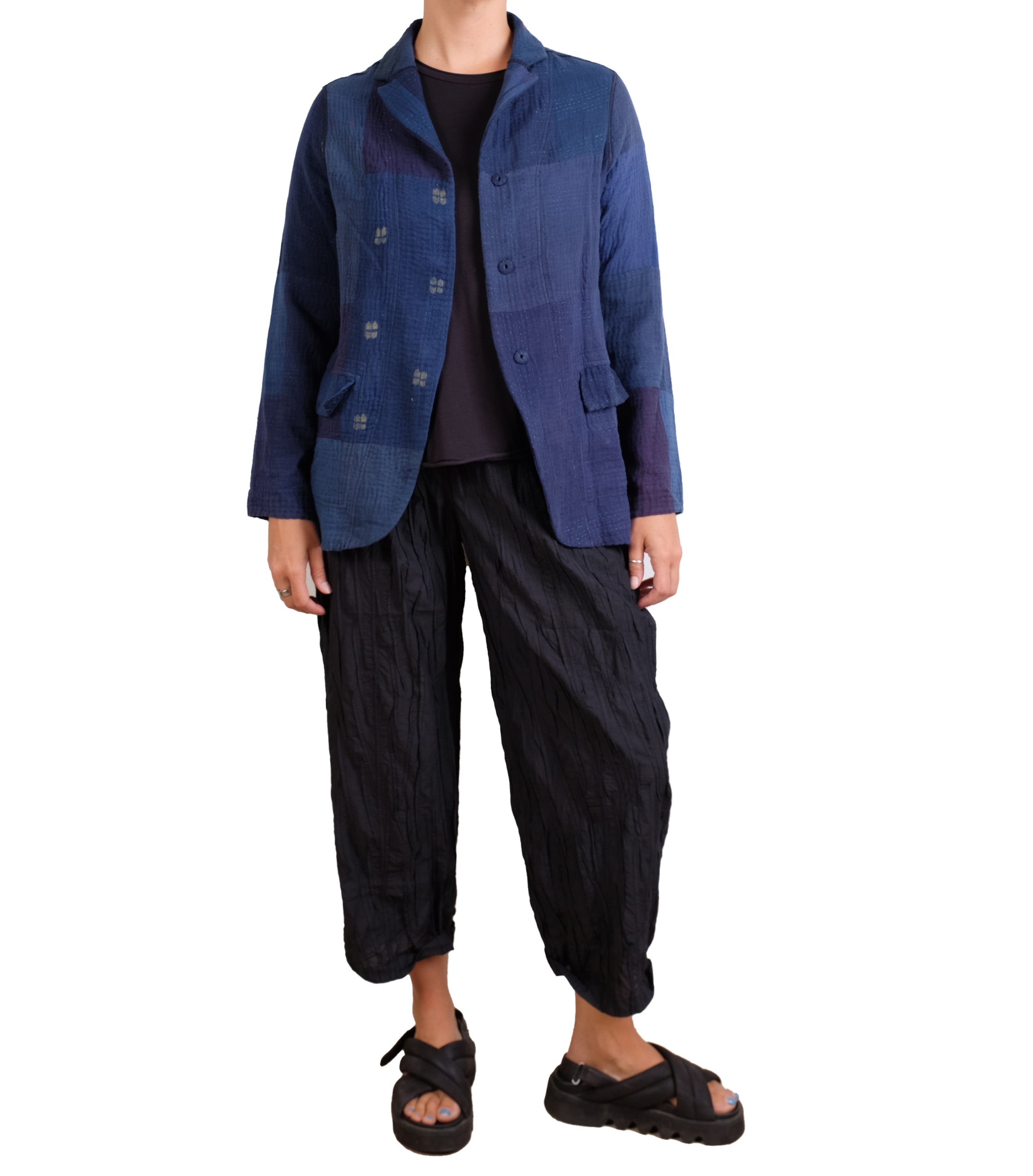 Mieko Mintz Navy Ombre Patched Kantha Basic Jacket