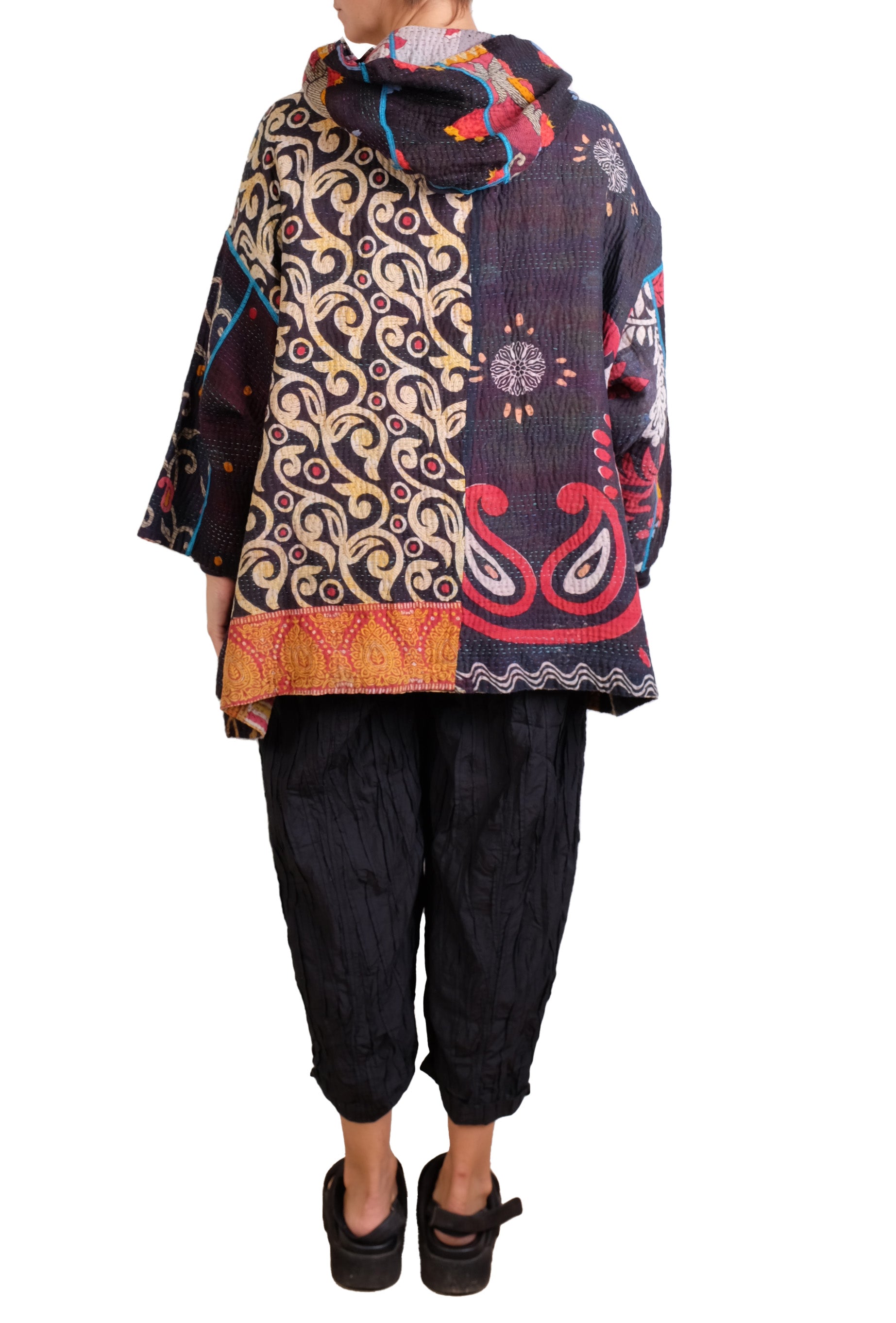 Mieko Mintz Puzzle Kantha Hoodie Poncho