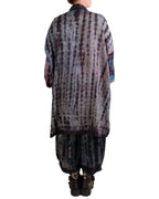 Mieko Mintz Tie Dye Vintage Silk Kantha New Kimono Long Wrap in Black