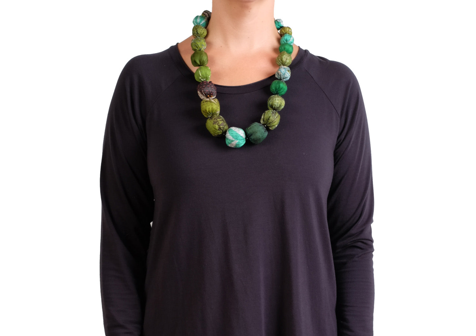 Mieko Mintz Vintage Silk Kantha Nuts Medium Necklace in Green