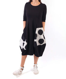  Alembika Black Short Sleeve Dress with Polka Dot Mix