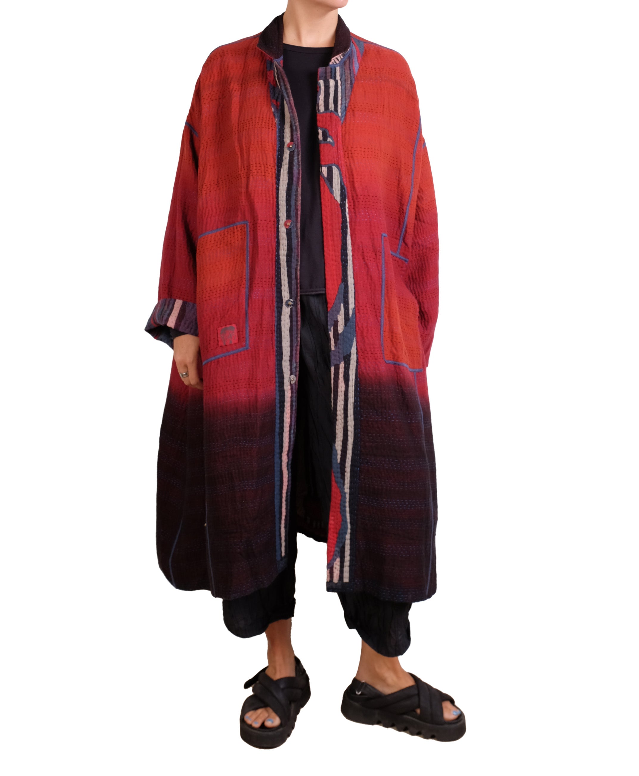 Mieko Mintz Stripe And Bends Kantha New Oversized Coat