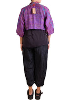 Mieko Mintz Vintage Silk Kantha Puff Sleeve Shrug in Pinks/Purples
