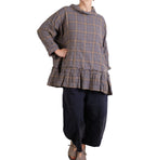 Dress To Kill Denim Mustard Plaid Ruffle Bottom Mock Pullover