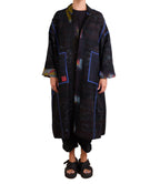 Mieko Mintz Vintage Cotton Grey Clamp Tie Dye Kantha New Oversized Coat