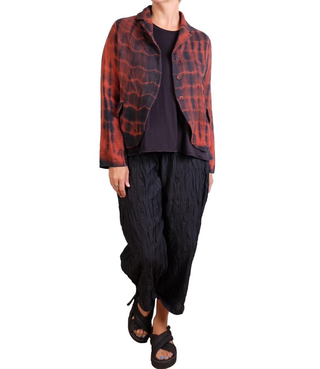 Mieko Mintz Shibori Tie Dye Kantha Cropped Basic Jacket in Burnt Orange