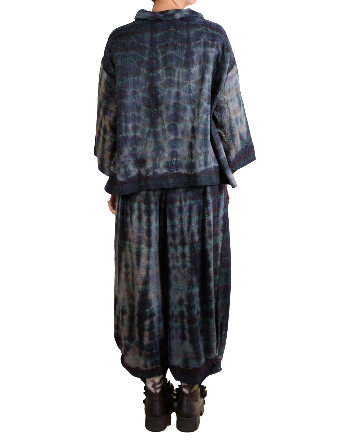 Mieko Mintz Tie Dye Vintage Silk Kantha Cowl Pullover in Black