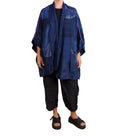 Mieko Mintz Navy Shibori Tie Dye Georgette Vintage Silk Patch Kantha Double Collar Poncho