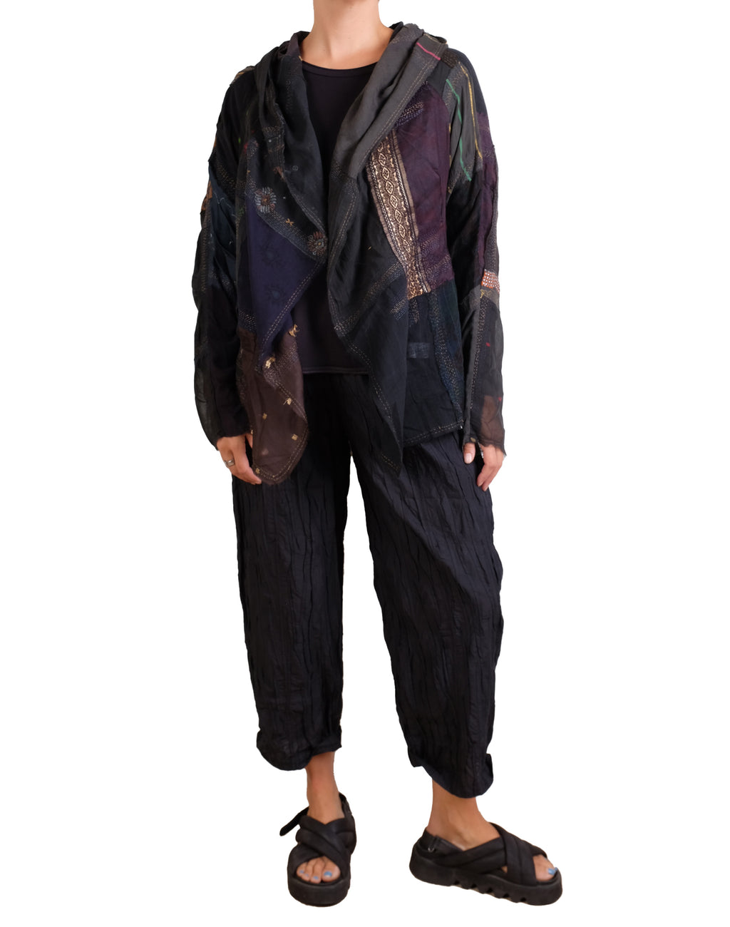 Mosaic Tile Patch Kantha Hooded Jacket