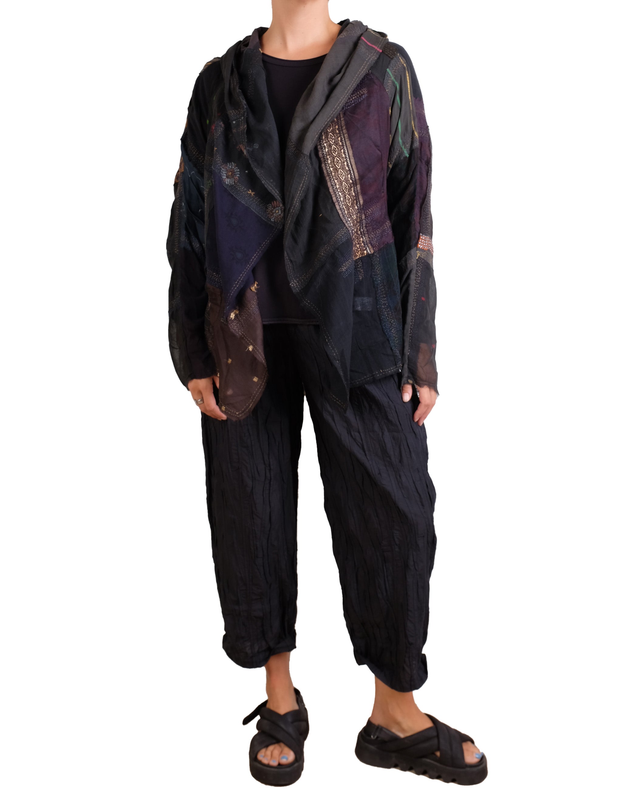 Mosaic Tile Patch Kantha Hooded Jacket