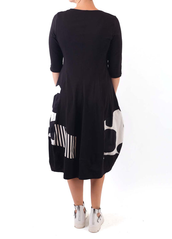 Alembika Black Short Sleeve Dress with Check Print Mix