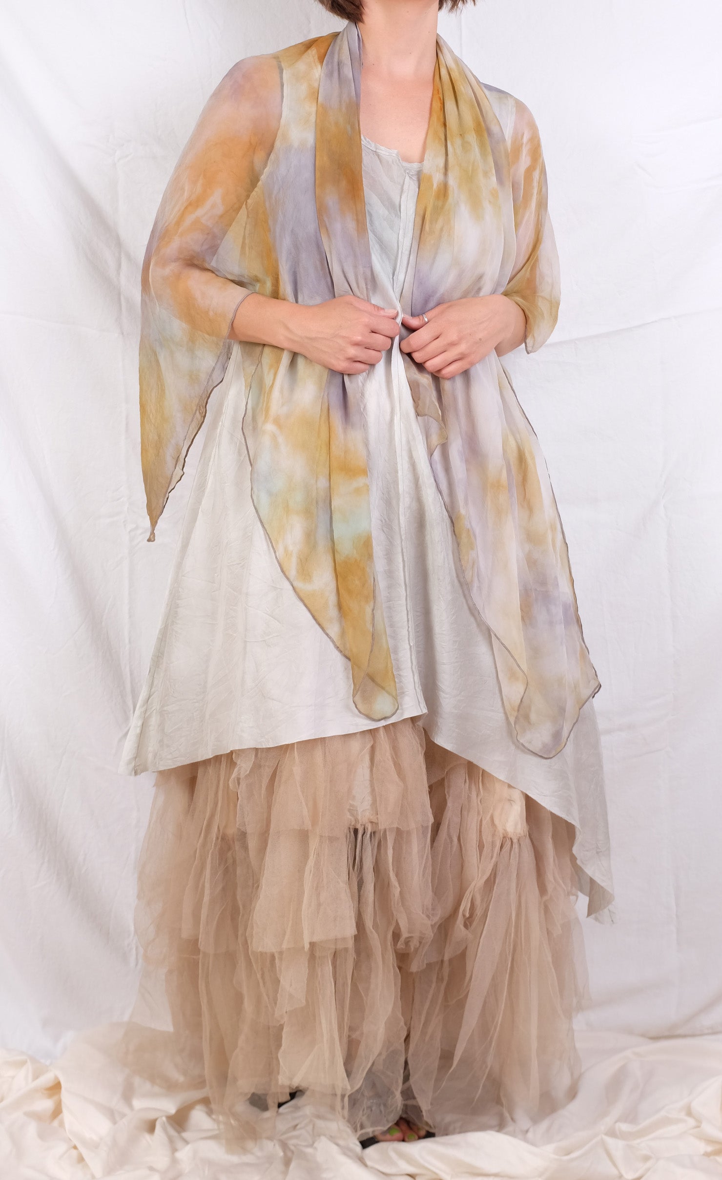 Robin Kaplan Chiffon Scarf in Gold/Grey