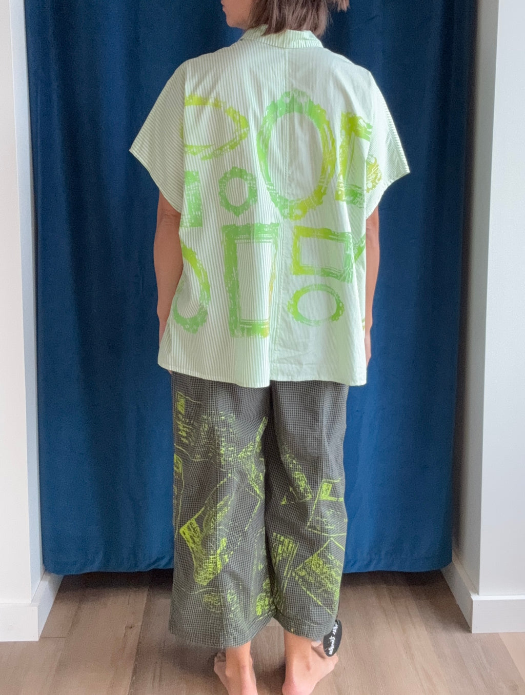Paper Temples Naomi Top in Green Stripe/Frames
