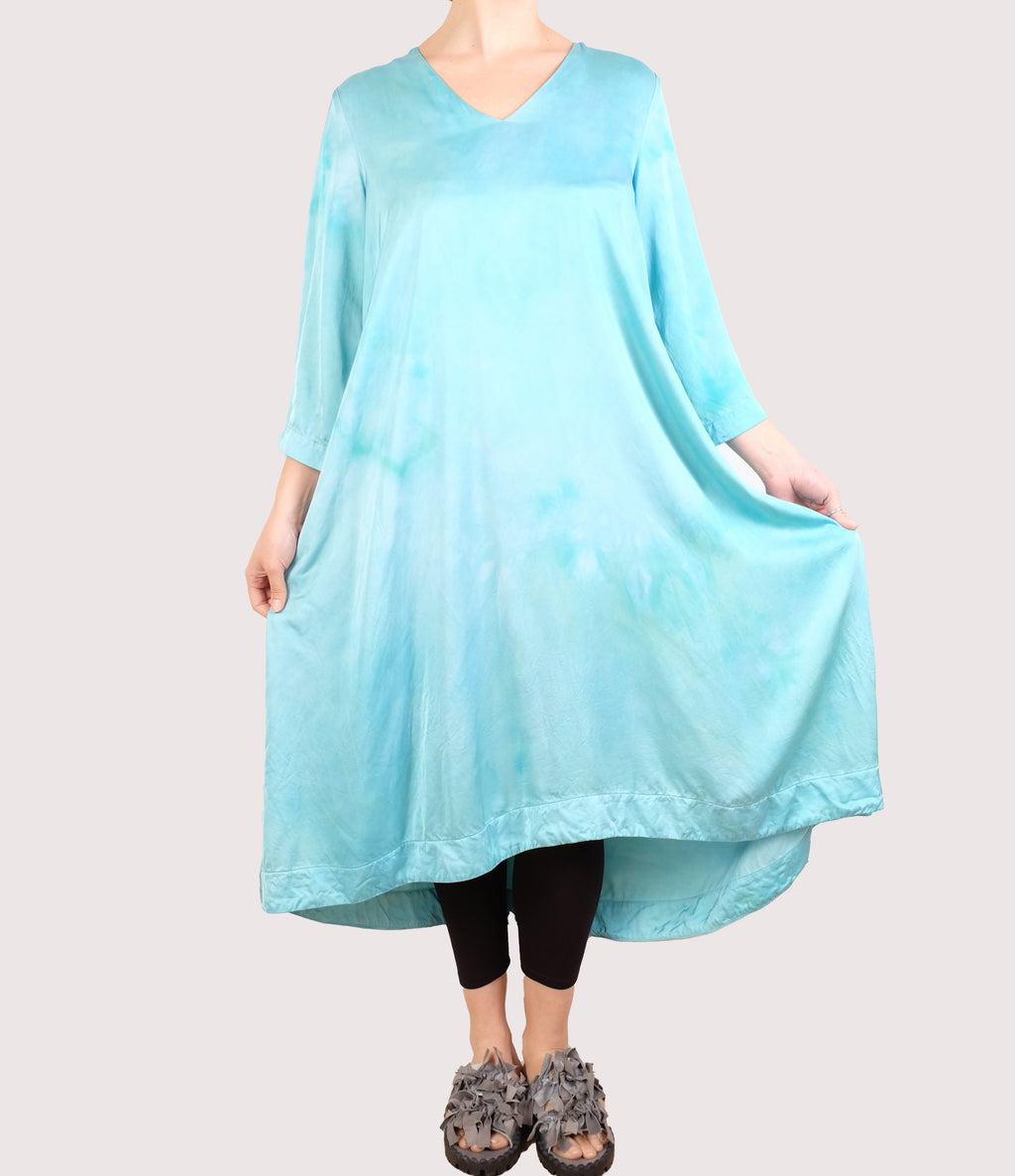 Baci VNeck 3/4 Sleeve Midi Dress in Hand Dyed Teal