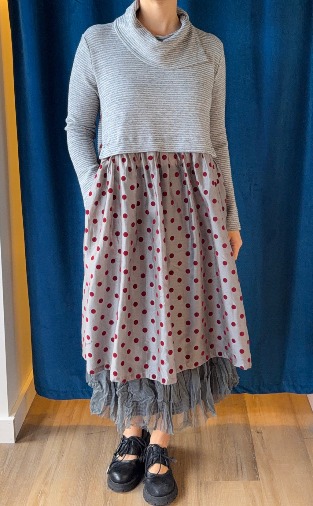 Gershon Bram Sweatshirt Dress with Flocked Dots