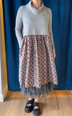 Gershon Bram Sweatshirt Dress with Flocked Dots
