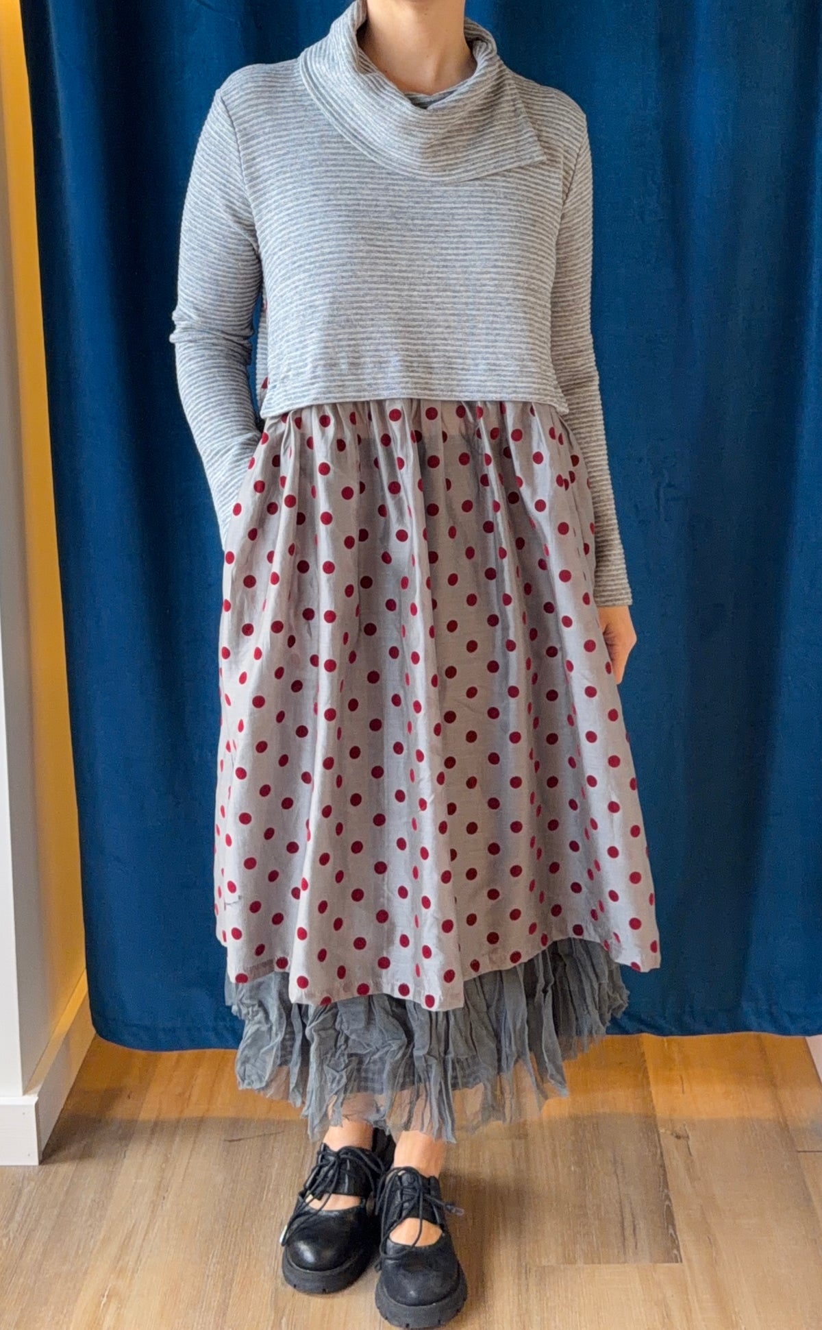 Gershon Bram Sweatshirt Dress with Flocked Dots