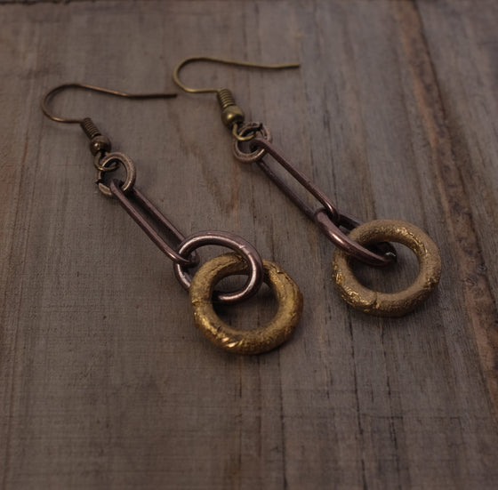 Debe Dohrer Brass Donuts on Paperclip Loop Earrings