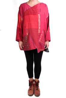  Mieko Mintz Frayed Patch With Brocade Kantha Oversized Tunic