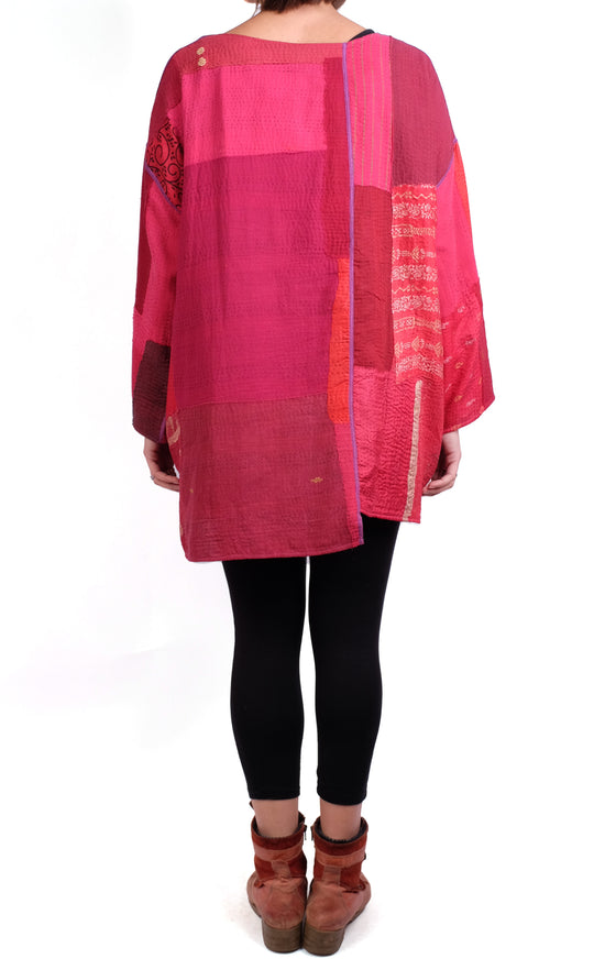 Mieko Mintz Frayed Patch With Brocade Kantha Oversized Tunic