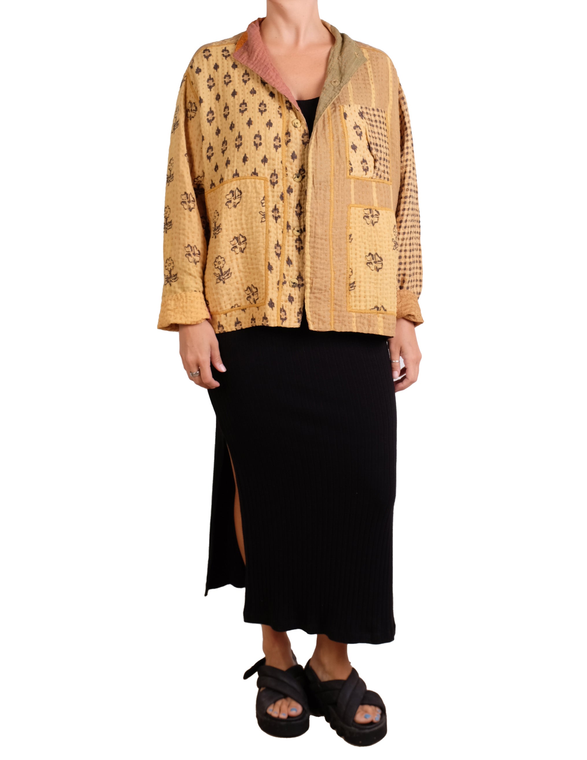 Mieko Mintz Patch Kantha Goldenrod Shirt Jacket
