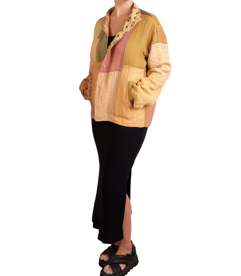 Mieko Mintz Patch Kantha Goldenrod Shirt Jacket