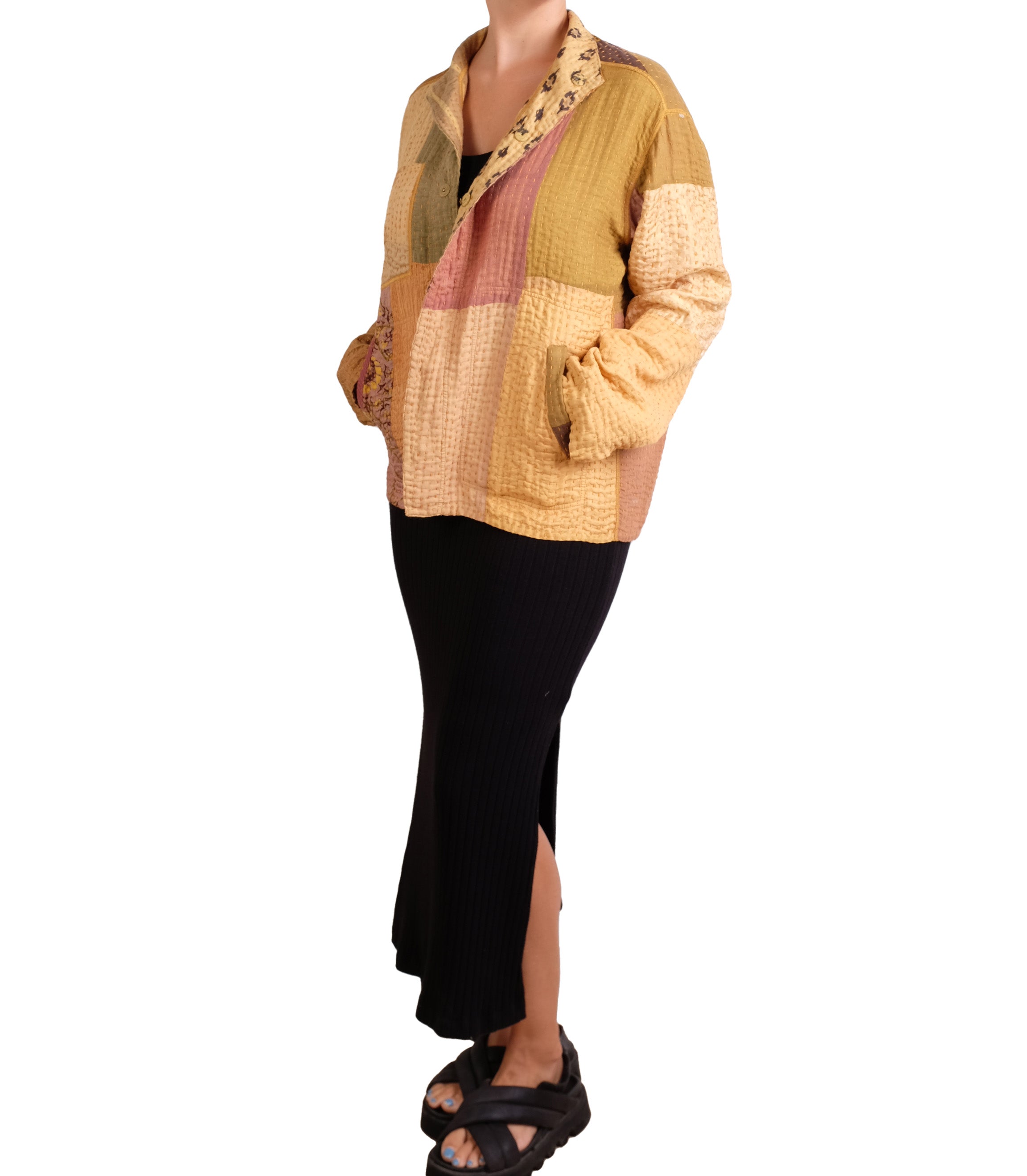 Mieko Mintz Patch Kantha Goldenrod Shirt Jacket