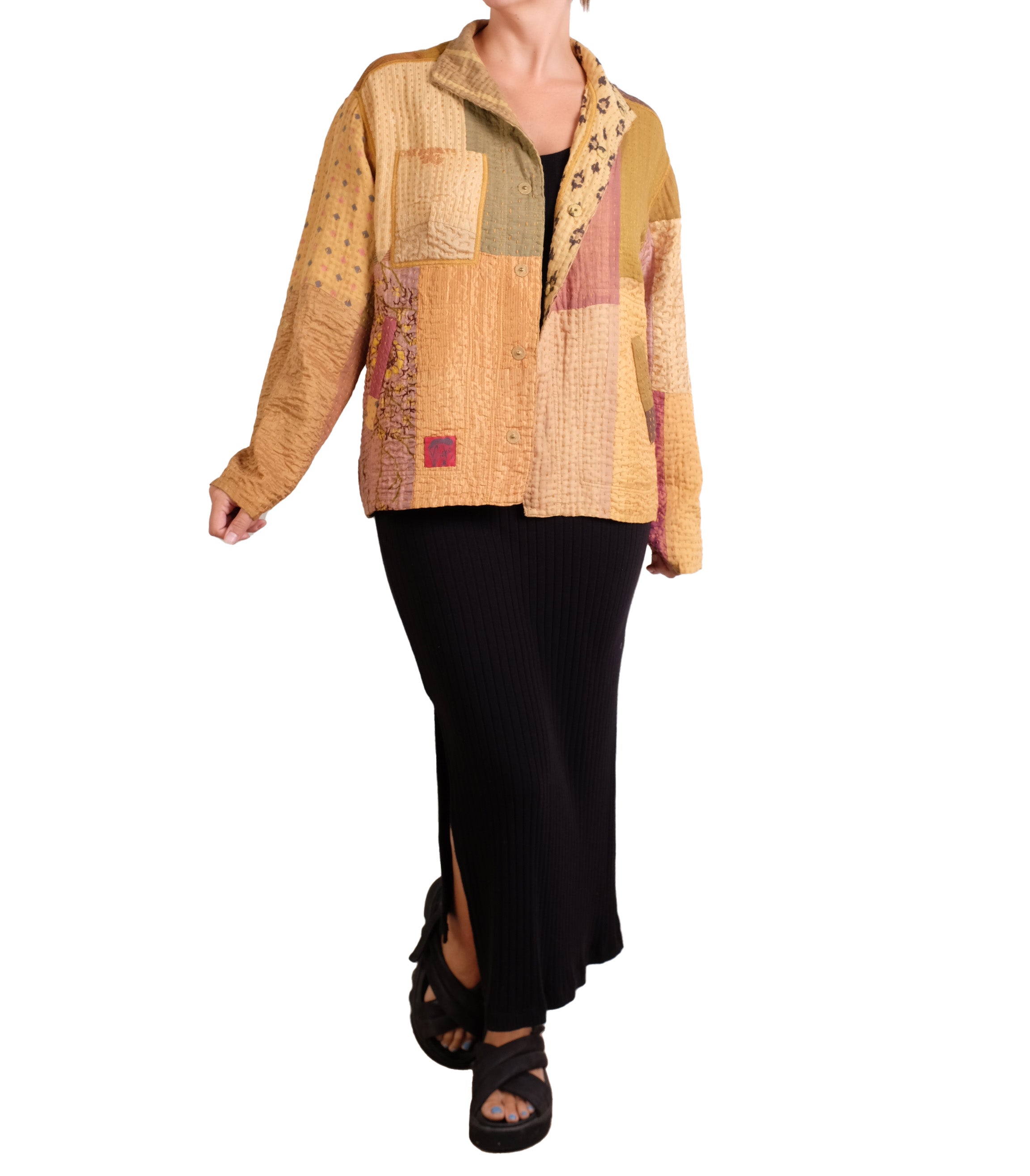Mieko Mintz Patch Kantha Goldenrod Shirt Jacket