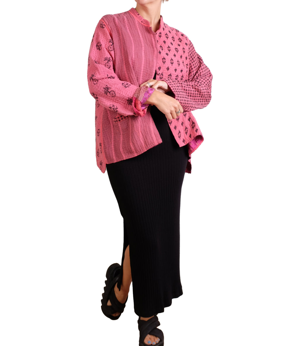Mieko Mintz Patch Kantha Kaftan Jacket Short
