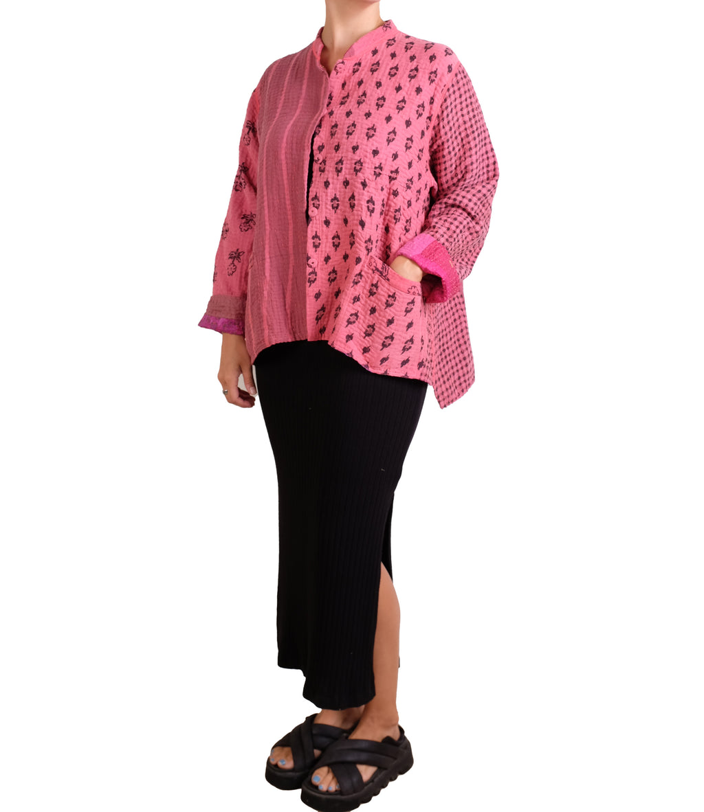 Mieko Mintz Patch Kantha Kaftan Jacket Short
