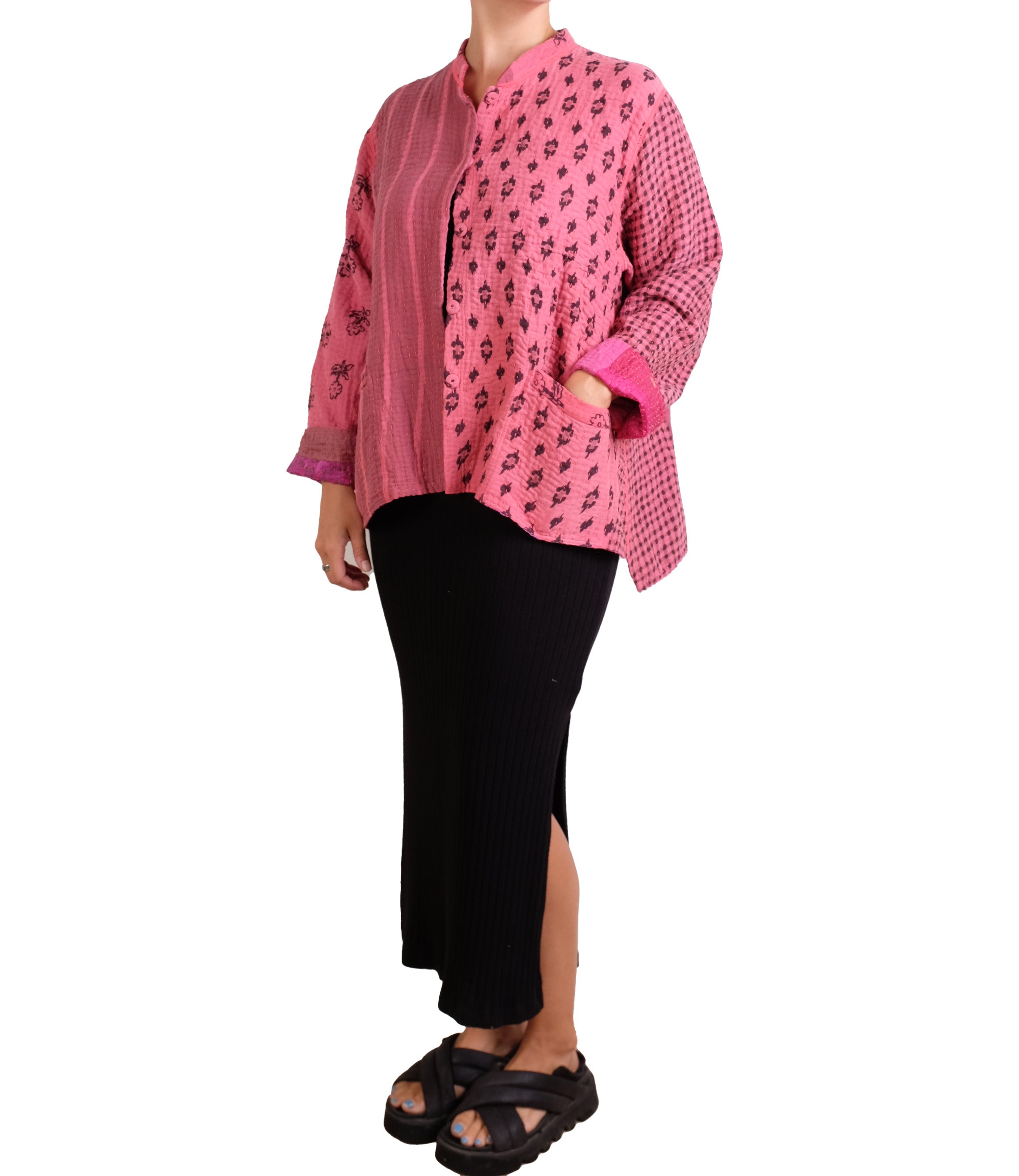 Mieko Mintz Patch Kantha Kaftan Jacket Short