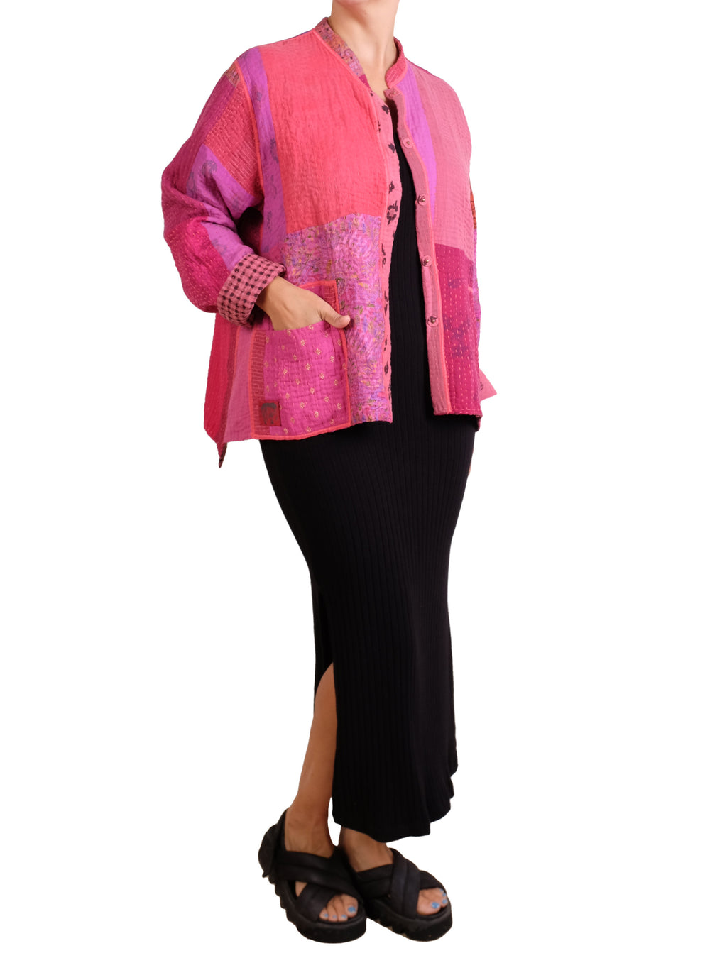 Mieko Mintz Patch Kantha Kaftan Jacket Short
