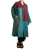 Mieko Mintz Burgundy and Teal Vintage Cotton & New Voile Kantha New Oversized Coat