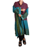 Mieko Mintz Burgundy and Teal Vintage Cotton & New Voile Kantha New Oversized Coat