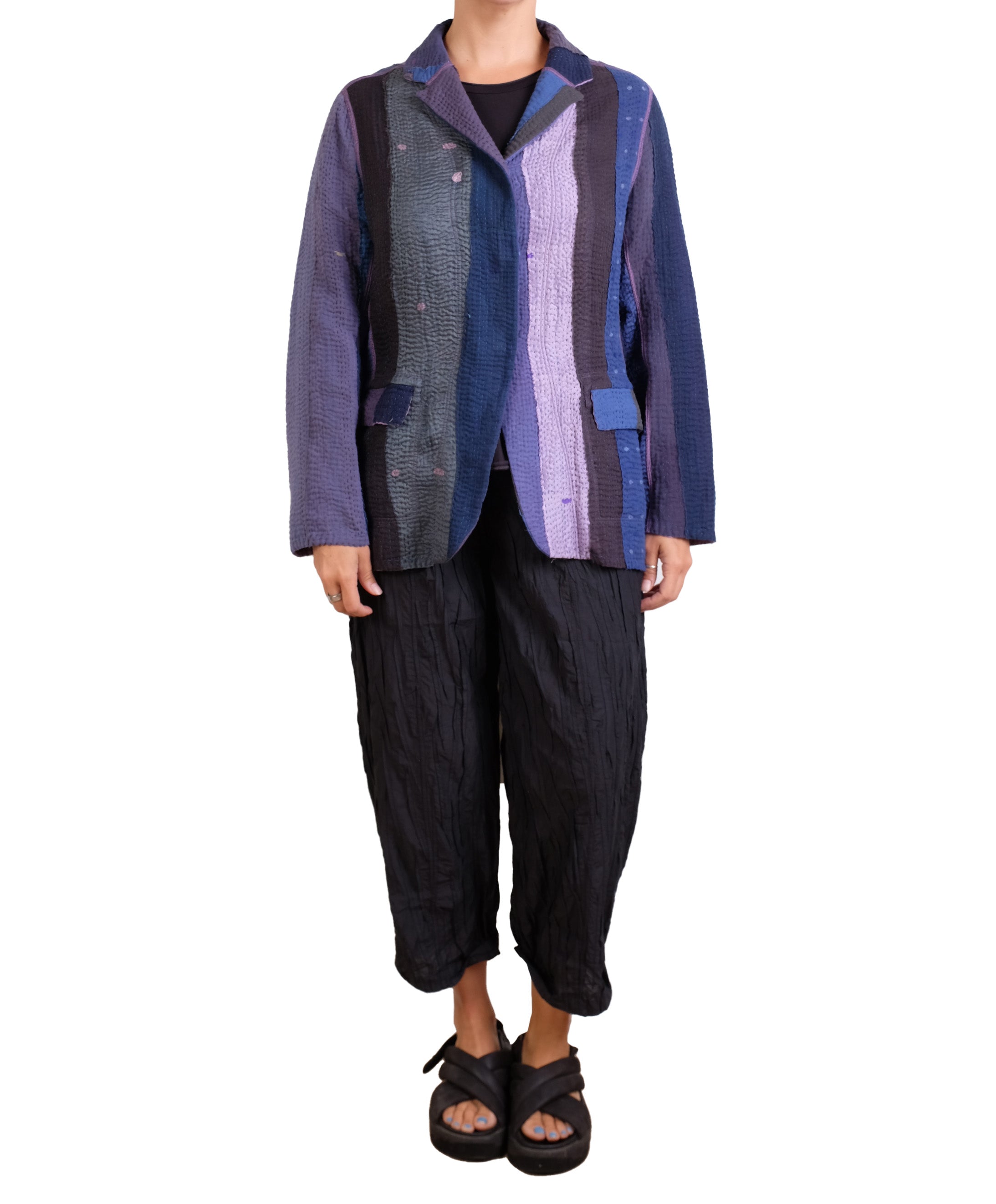 Mieko Mintz Cotton Stripe Patch Kantha Basic Jacket