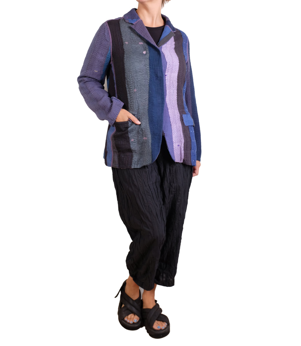 Mieko Mintz Cotton Stripe Patch Kantha Basic Jacket
