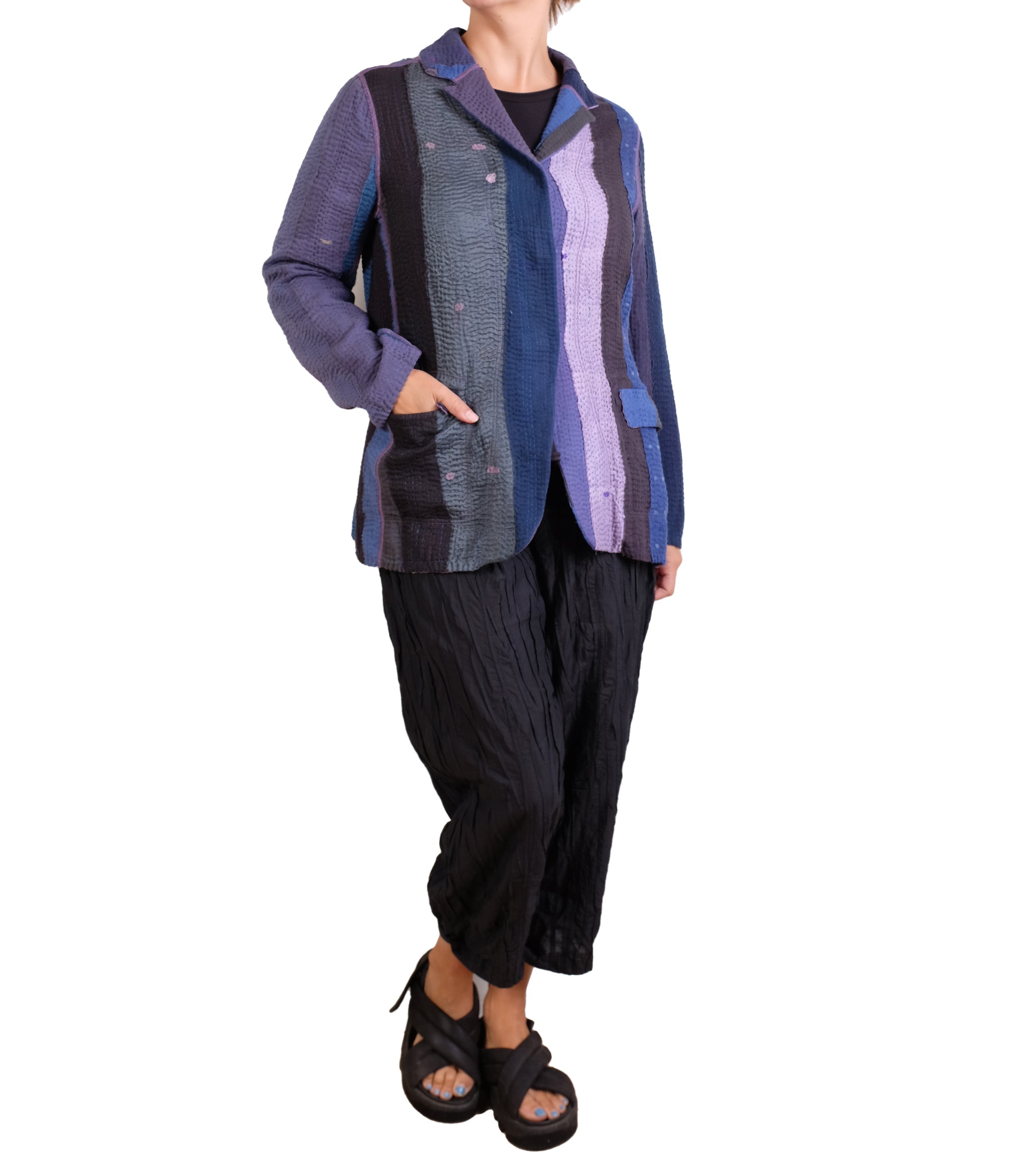 Mieko Mintz Cotton Stripe Patch Kantha Basic Jacket