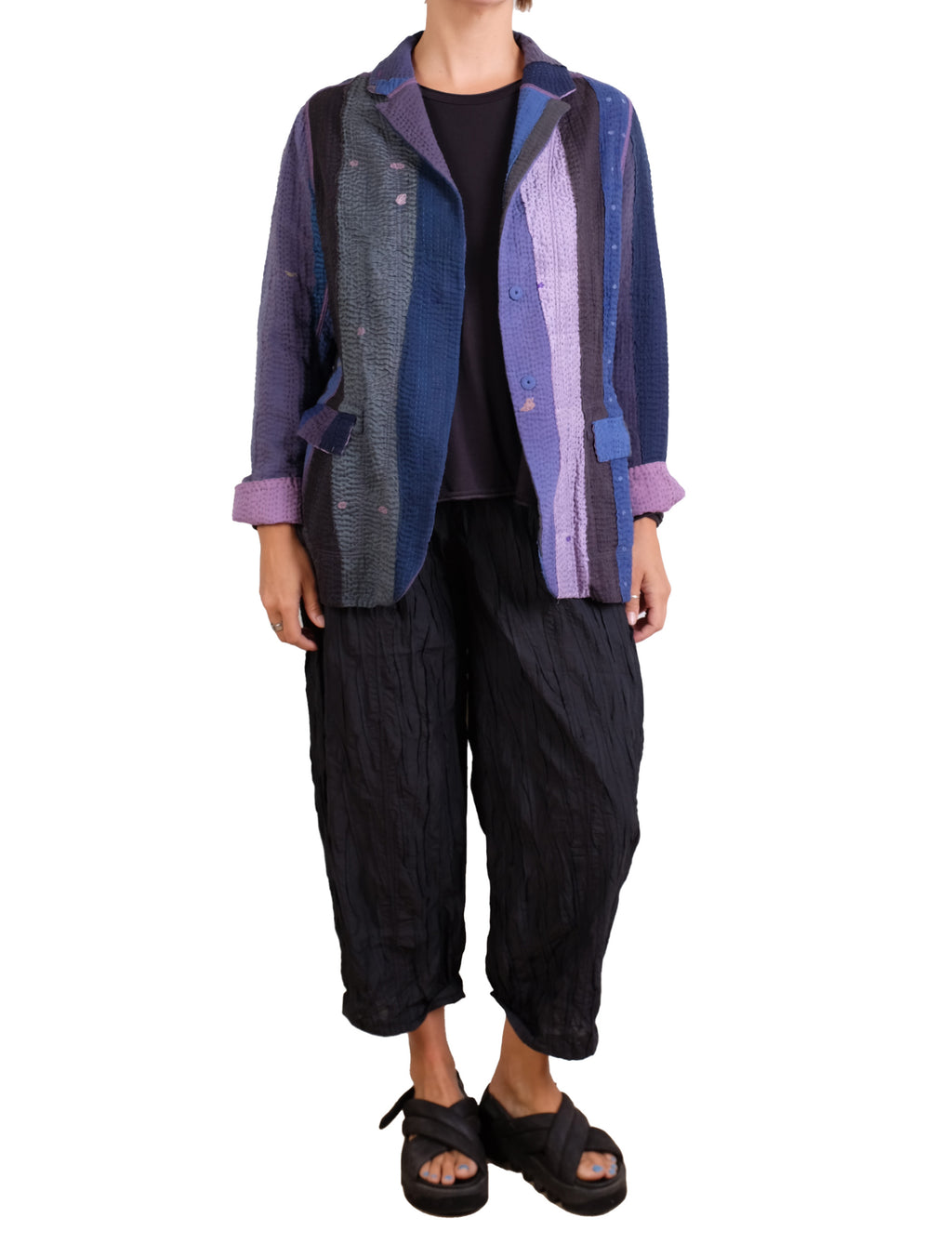 Mieko Mintz Cotton Stripe Patch Kantha Basic Jacket