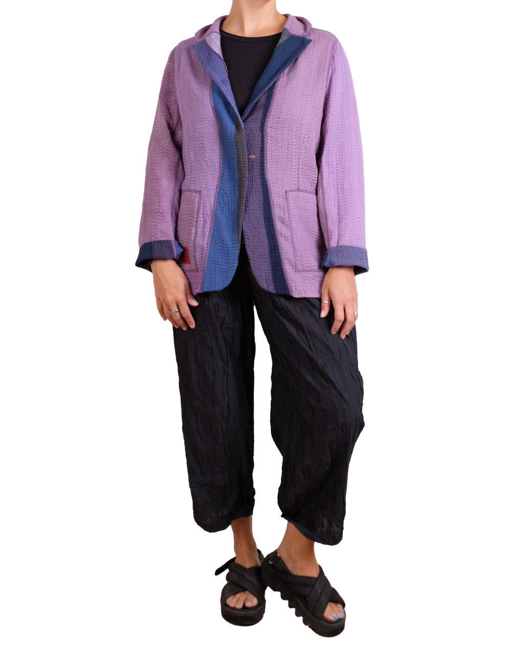 Mieko Mintz Cotton Stripe Patch Kantha Basic Jacket