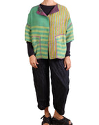Mieko Mintz Vintage Cotton Kantha Straight Neck Jacket in Purples & Greens