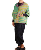 Mieko Mintz Vintage Cotton Kantha Straight Neck Jacket in Purples & Greens